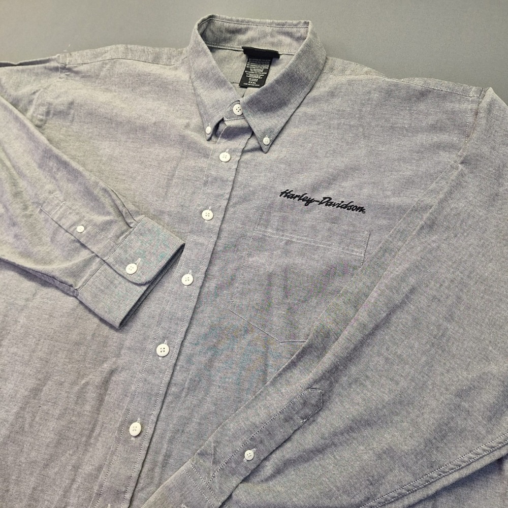 Harley-Davidson Mens Grey Oxford Long Sleeve Button Down Shirt XXXL Casual Biker